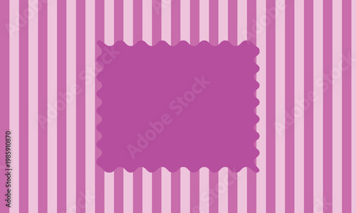 Organic Wavy Squiggle Pink Square Frame on Cute Striped Background Abstract Design.