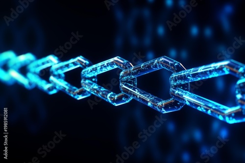 Blockchain technology visualizing secure data chains on a dark background