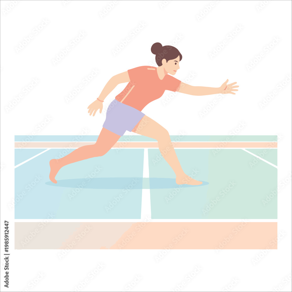 Obraz premium Dynamic illustration of a female athlete in action on a sports court, showcasing agility and determination during an intense game