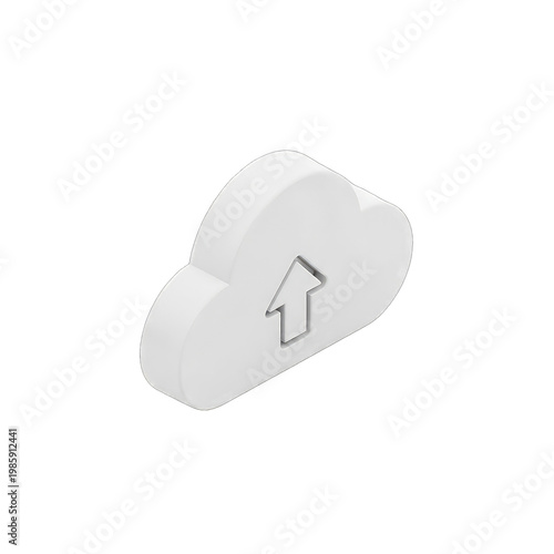 3D white cloud with blue upload arrow icon isolated on transparent background
