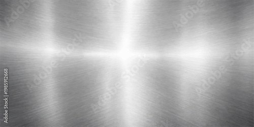 A polished silver brushed metal texture provides a shiny industrial stainless steel plate background with a smooth metallic grey surface pattern