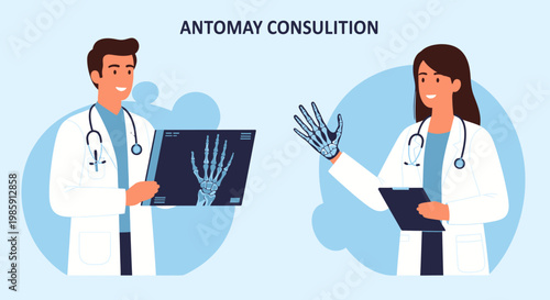 Doctors Analyzing Hand X-rays, Medical Consultation, Anatomy Study
