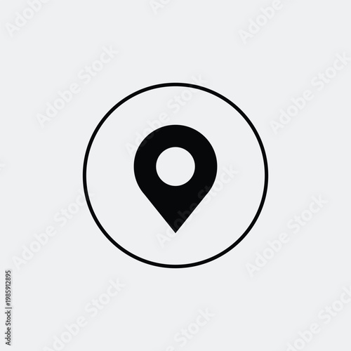 A simple black location pin icon on a white background