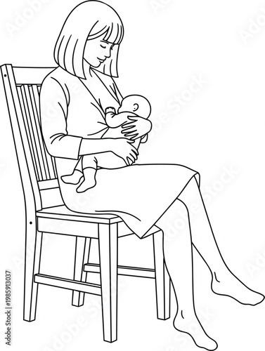 Minimalist Line Art Illustration of a Mother Breastfeeding her Newborn Baby for Maternity Healthcare, Lactation Support, Natural Parenting, and Postpartum Wellness Concepts