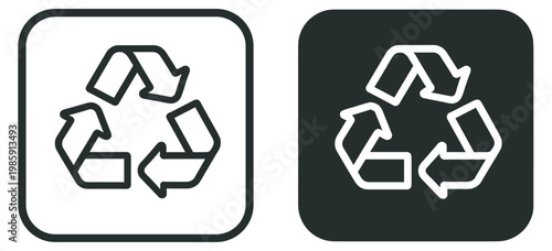 recycling symbol icon, circular arrows for waste and sustainability, outline and filled vector design in rounded square on transparent background
