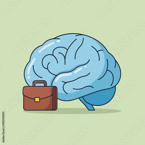 Cartoon brain with a briefcase, symbolizing intelligence and work.