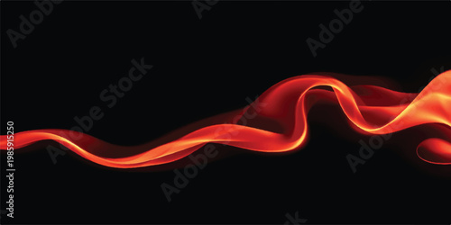 Glowing red abstract wave design with flowing orange light and fiery smoke motion on a black backdrop for a dynamic artistic wallpaper