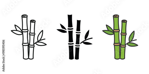 Bamboo icon. Simple vector logo or symbol of bamboo plant with leaves. Transparent PNG