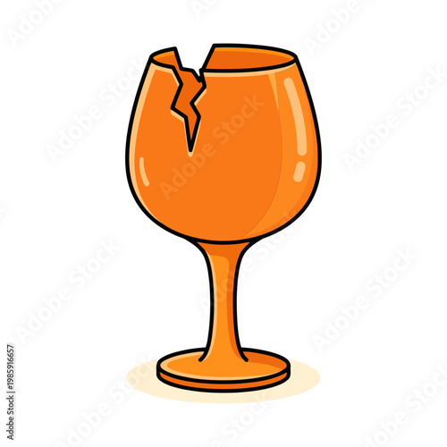 colorful illustration of broken glass goblet with crack representing fragility damage accident risk and broken object concept