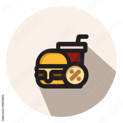 Vector Of Fast Food Discount Icon_Circle Flat  Icon