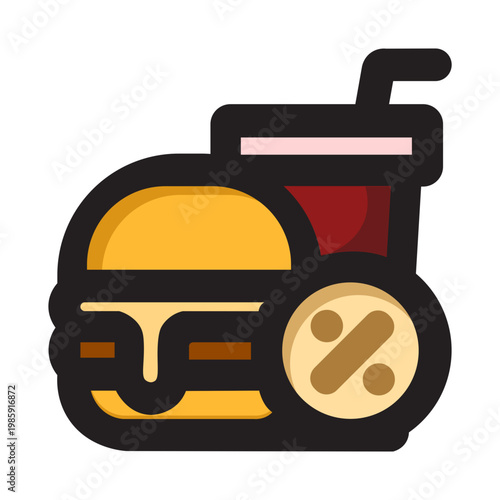 Vector Of Fast Food Discount Icon_Flat Line Icon