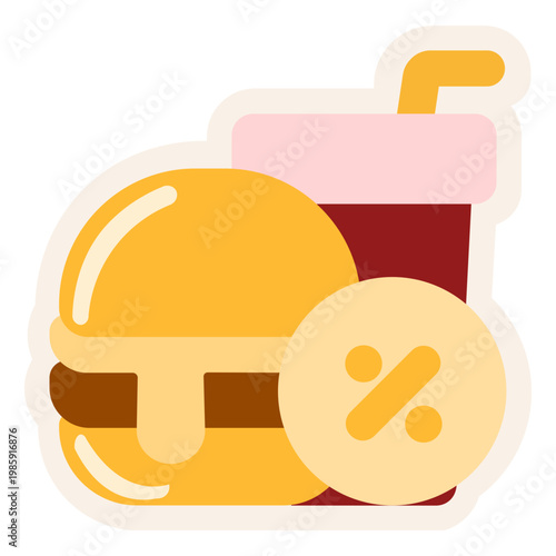 Vector Of Fast Food Discount Icon_Sticker Flat Icon