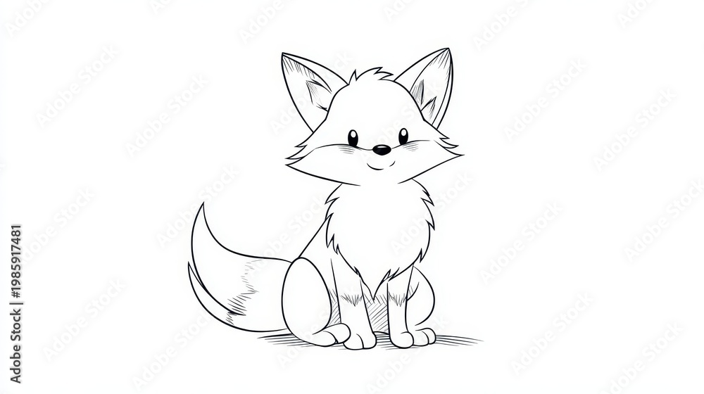 Obraz premium Whimsical orange fox line art ready for coloring, printable for kids