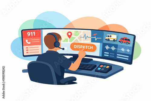 Emergency 911 Dispatcher Operating Control Center System with Monitor