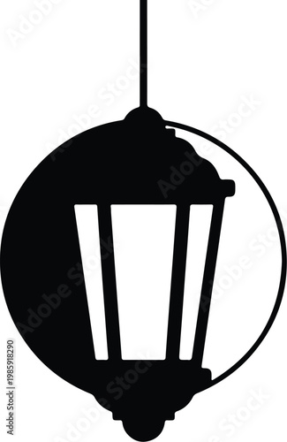 Silhouette vintage decorative hanging lantern icon black white vector design