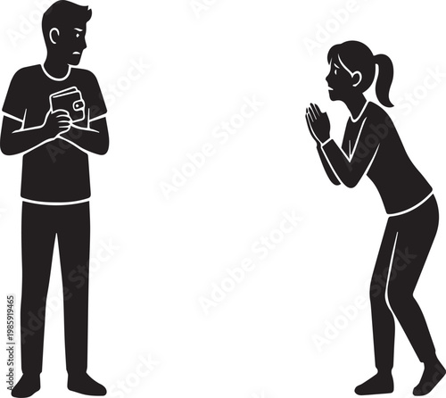 Woman Pleading Man for Money Silhouettes for Funny Spending Jokes