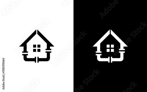 Plumbing Service Logo Template, House with Water Pipe System Icon, Modern Residential Plumber Vector Illustration