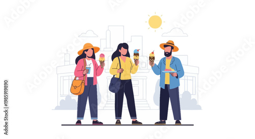 Group of Young People Using Smartphones in Urban Park