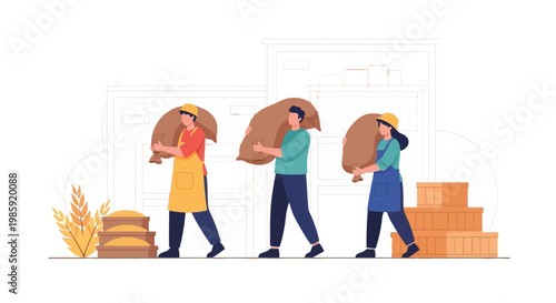 Workers Carrying Large Packages in Warehouse Storage Facility