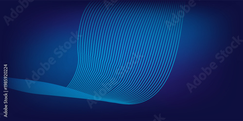 Navy blue abstract background with halftone wavy smooth pattern. Small spot light box. Curve line, cosmic galaxy space. Festive BG for social media, birthday party invitation