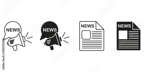 Media and news line icons collection. Television, blogging, social media, video, promotion icons. UI icon set.