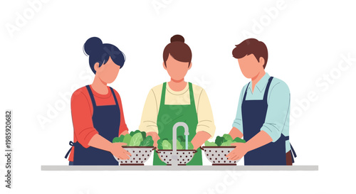 Family Cooking Together in Kitchen with Fresh Vegetables