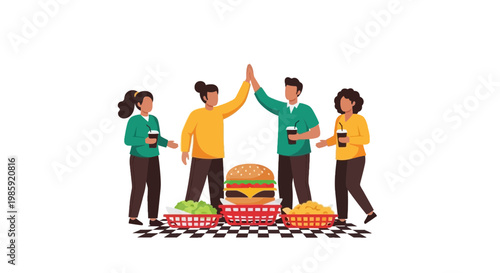 Group of Friends Celebrating Outdoors with Food and Cheers