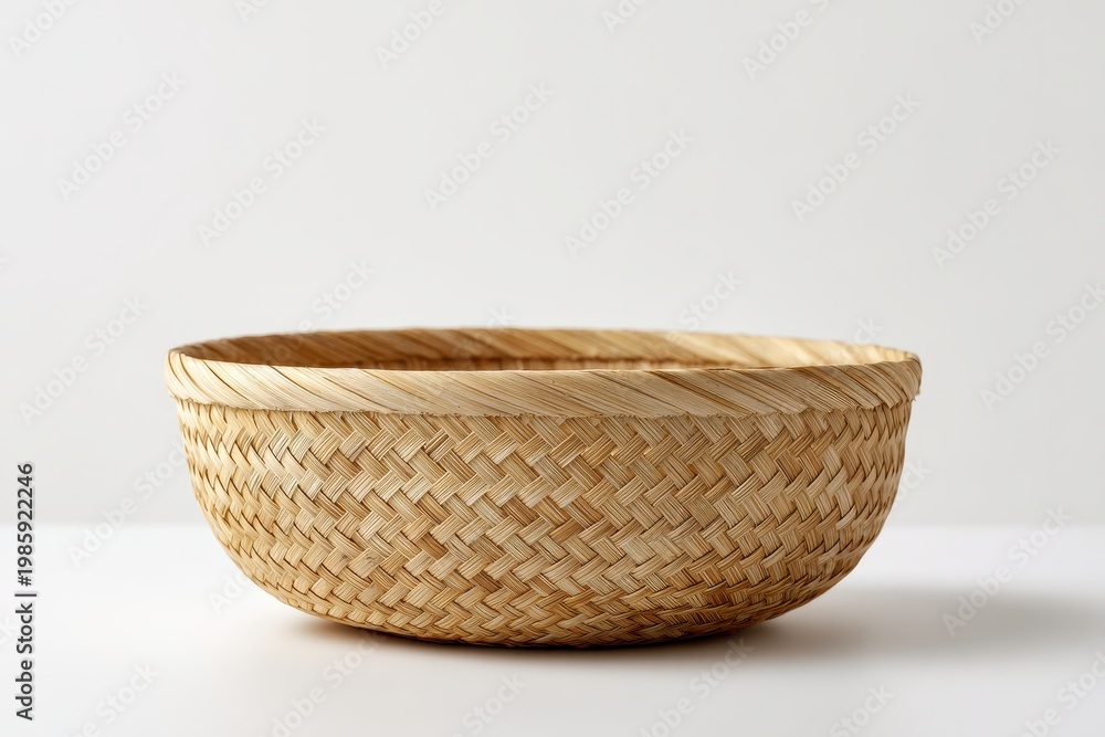 Fototapeta premium Natural bamboo basket texture on a bright white surface