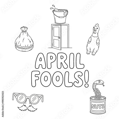 April Fools Day Pranks Icons Set Outline