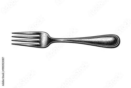 Vintage-style illustration of a single fork on white background