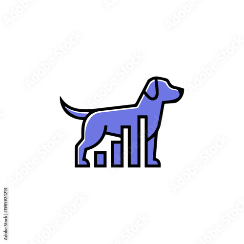 Modern Minimalist Dog Logo with Integrated Financial Bar Chart Growth. Modern Dog Progress Logo. 
