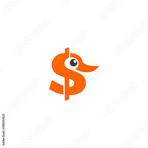 Letter S Dollar Duck Logo. Letter S Monogram. Creative Letter S Monogram Logo with Integrated Duck Silhouette and Dollar Sign Logo Idea. 