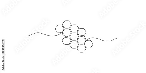 A black line drawing of a honeycomb structure with wavy lines on a white background