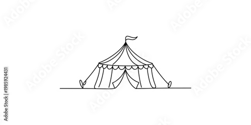 A black line drawing of a circus tent on a white background