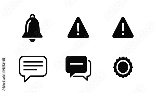 Warning signs and chat bubbles icons.