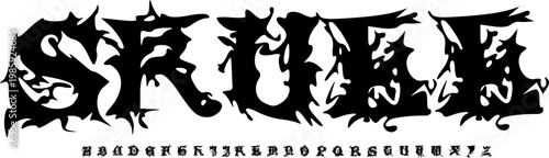 Bild auf Leinwand SKULL Extreme Death Metal Display Font Alphabet – Brutal Spiky Font Type with Ch