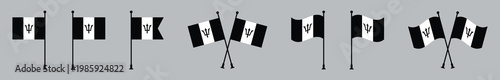Barbados Flag Icon Set with Flagpole Black and White Waving and Crossed Flags Vector Illustration.