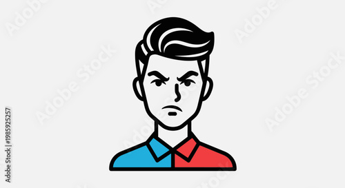 Stylized angry man portrait vector illustration on white background