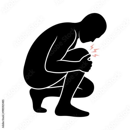 Person Squatting and Holding Knee in Pain Silhouette Illustration