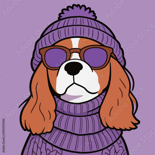 Cavalier King Charles Spaniel in Purple Fashion