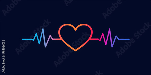 A medical vector illustration of a healthy heart with a red heartbeat monitor pulse line showing an ecg cardiogram rhythm symbol for healthcare and cardiology