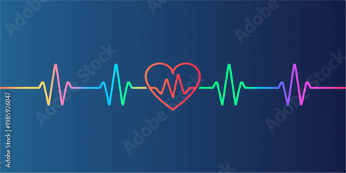 A healthy heartbeat pulse traces a cardiac rhythm on a medical EKG monitor screen as the electrocardiogram wave forms a heart shape representing life and modern cardiology technology