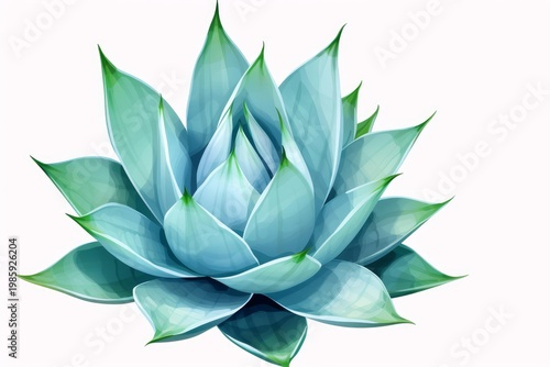 Agave succulent plant watercolor illustration on white background
