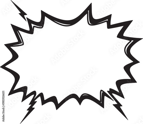 comic book speech bubble, explosion burst, black vector icon, dialogue frame isolated on Transparent Background hand drawn
