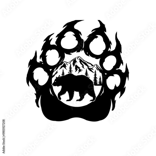 vector illustration of a bear walking in the forest 