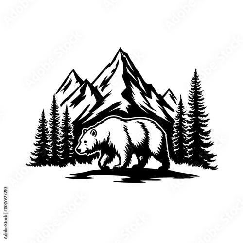 vector illustration of a bear walking in the forest 