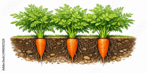 Fresh organic carrots in a basket with leafy vegetables showcasing healthy fresh harvest and natural orange root vegetables for nutrition and diet concept