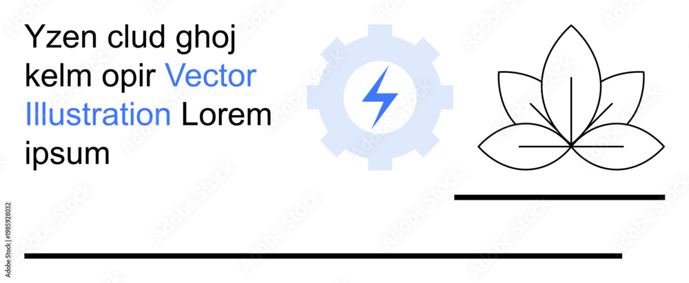 Fototapeta premium Innovation, eco-friendly design, renewable energy, sustainable technology, nature connectivity, and modern solutions. A gear with a lightning bolt and a minimalistic leaf shape. Renewable energy