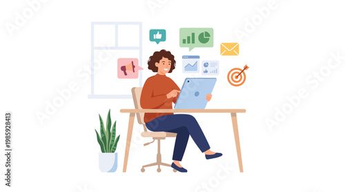 Person Working on Laptop at Modern Desk.