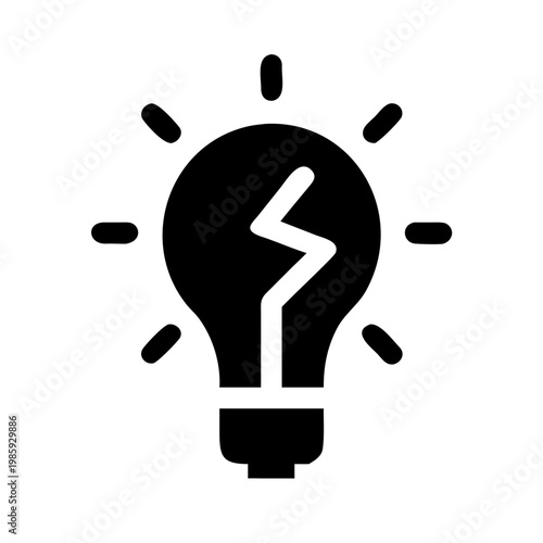 Black light bulb icon with lightning symbol inside